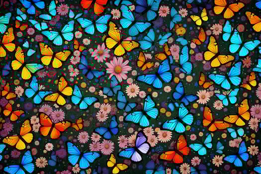 Butterflies and flowers in a dark background photo