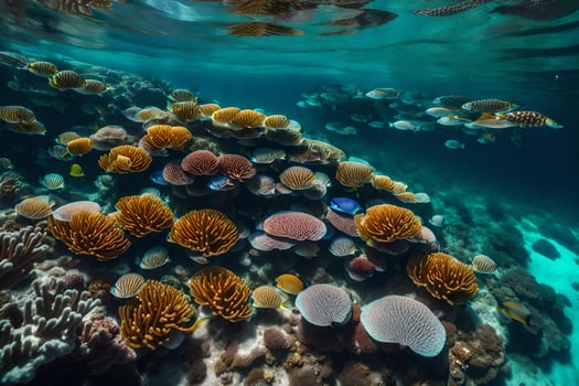 A coral reef with many different types of fish photo