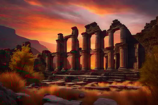 The ruins of a temple at sunset photo
