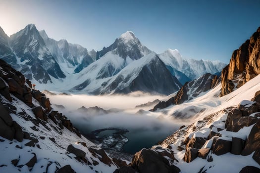 The mountains are covered in snow and ice photo