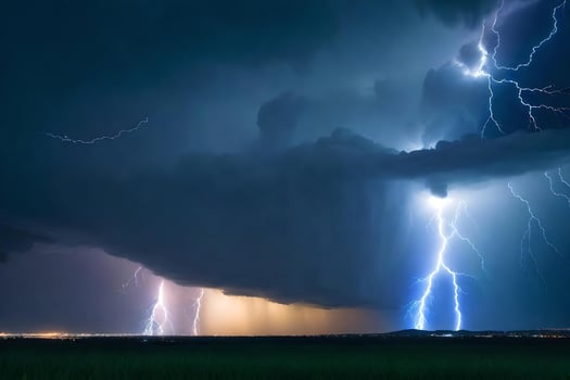 Lightning strikes over a field at night photo