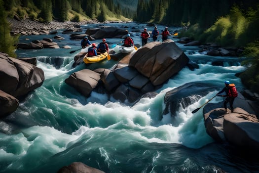 A group of people rafting down a river photo