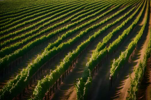 An aerial view of rows of green grapes photo