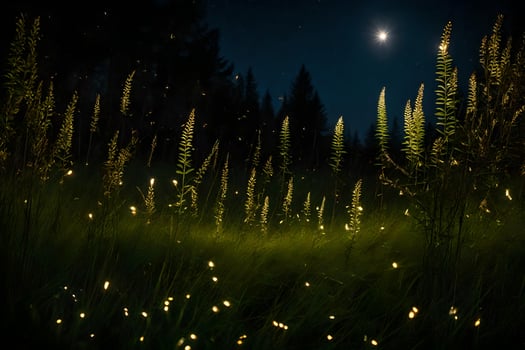 Fireflies in the grass at night photo