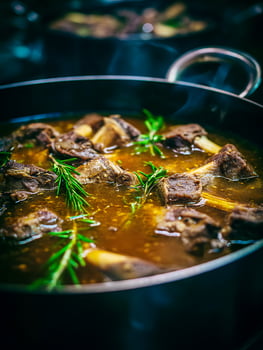 Close Up of Lamb Shanks Braised in Rich Broth with Rosemary. photo