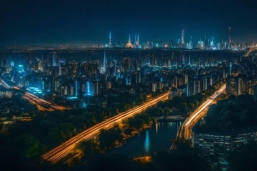A city at night with traffic and lights photo