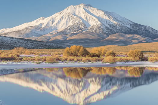 Majestic mountain peak reflected in serene lake photo