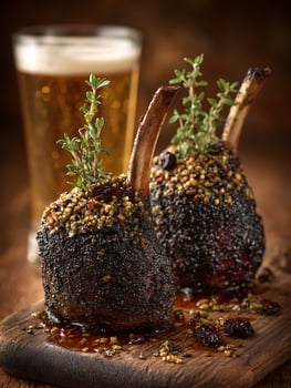 Gourmet Herb Crusted Rack of Lamb with Beer Pairing. photo