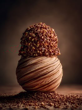 Gourmet Chocolate Dessert Swirled Ice Cream with Nut Topping. photo