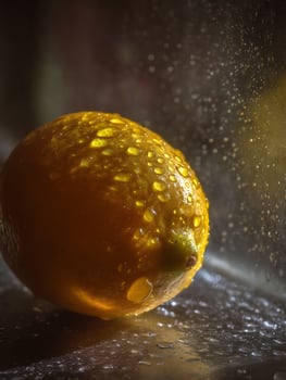 Close up of a Juicy Lemon with Water Droplets. A vibrant image perfect for culinary, health, or freshness themes. photo