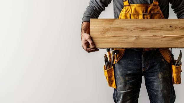 Tool Belt and Wooden Plank Representing Carpentry photo