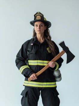 Firefighter Holding Axe Showcasing Courage and Dedication photo