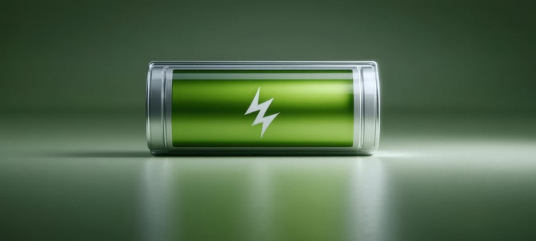 The modern energy battery with a sleek green design for eco-friendly applications. photo