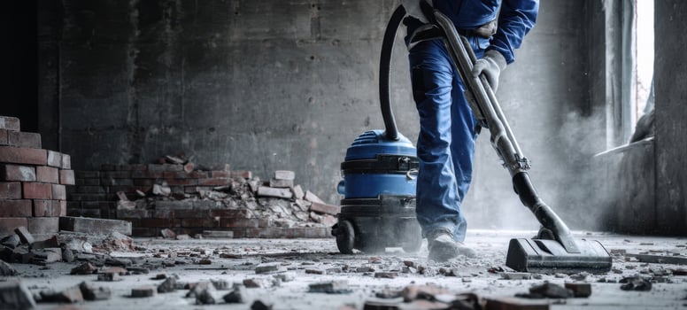 The vacuum cleaner in action during construction site clean-up. photo