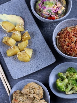Healthy food on a gray table photo