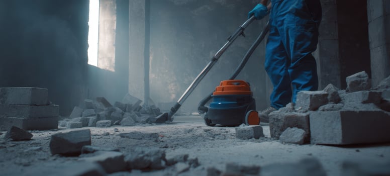 The powerful vacuum cleaner in a dusty construction site during renovation. photo