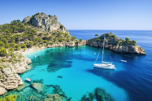 Coastal paradise with yacht photo