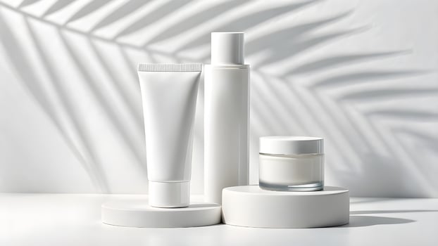 White cosmetic products on a white surface photo