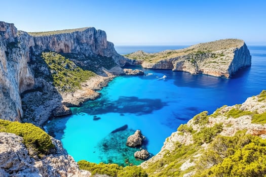 Picturesque Mediterranean bay, dramatic cliffs, vibrant turquoise water photo