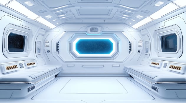 Futuristic spaceship interior, clean and sleek design photo