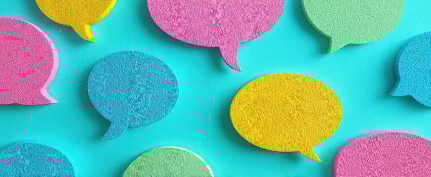 The colorful speech bubbles create a playful and vibrant communication theme. photo