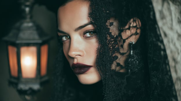Mysterious Woman in Black Lace Veil photo