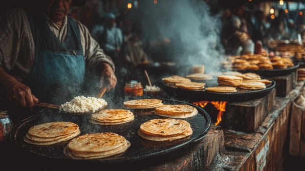 Street Food Vendor Cooking Flatbread Over Open Fire photo