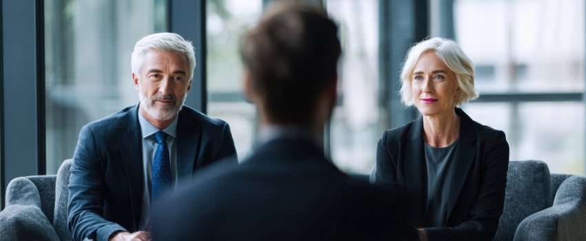 The professional discussion between two executives in a modern business environment. photo