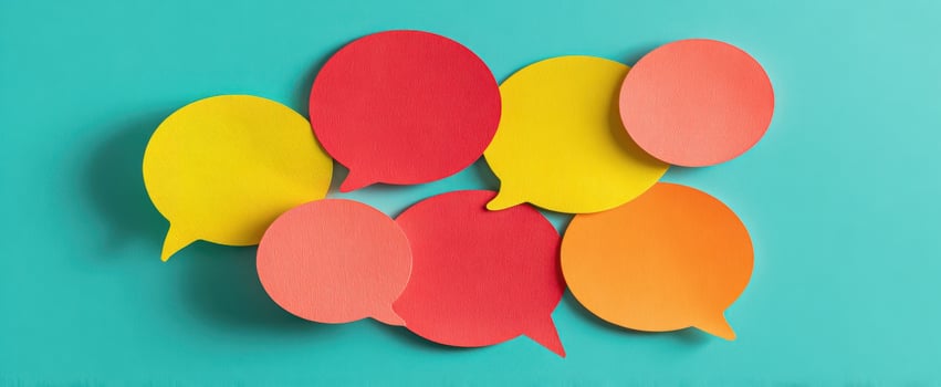 The collection of colorful speech bubbles on a vibrant background. photo