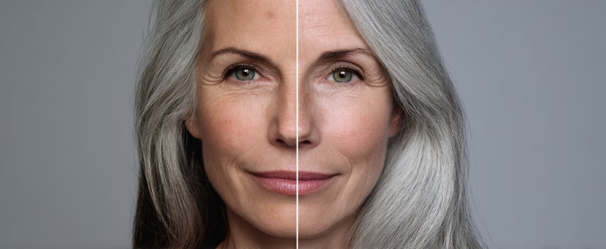 The Split Portrait of a Mature Woman Showcasing Beauty and Aging photo