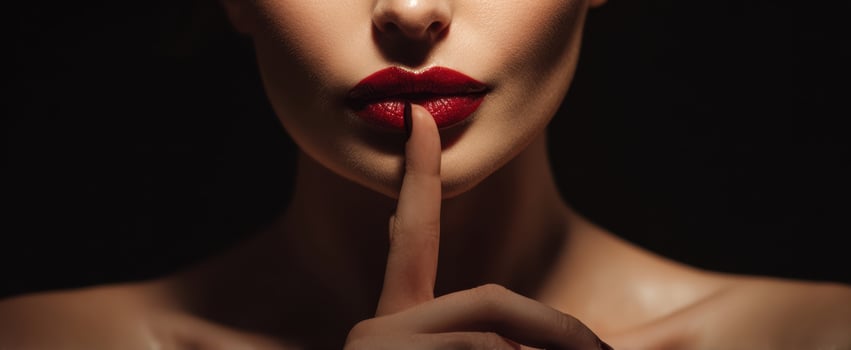 The captivating allure of a woman's lips in a moment of silence. photo