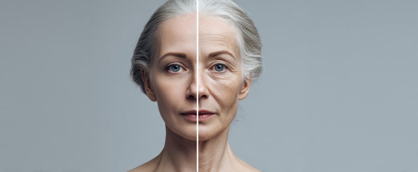 The transformation of a woman's face showcasing age differences and beauty. photo