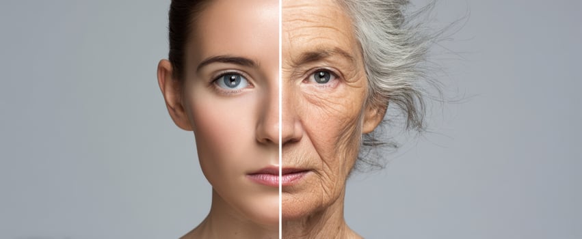 The striking contrast between youthful and aged faces showcasing the passage of time. photo