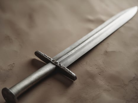 Medieval Sword Still Life on Neutral Background, Historical Weapon Art Piece. photo