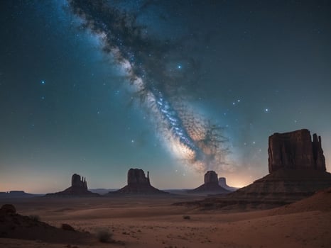 Monument Valley Under the Starry Night Sky, Arizona, USA Desert Landscape photo