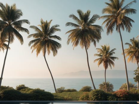 Tropical Paradise. Palm Trees, Ocean View, and Infinity Pool at Sunset, a Dream Vacation photo