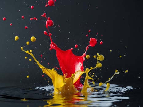 Vibrant Paint Splash. A Collision of Red and Yellow Creating a Dynamic Visual Display. photo