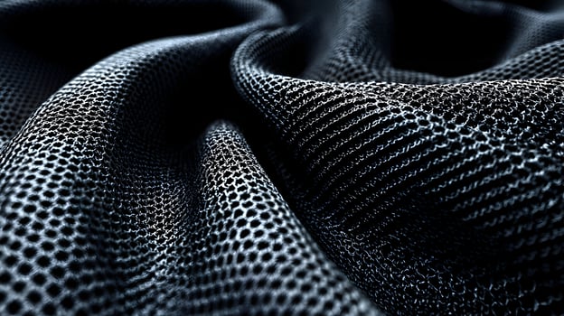Intricate waves of dark netted fabric creating a textured and modern abstract background element photo