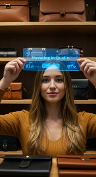 A woman holding up a sign that says have you tried quality photo