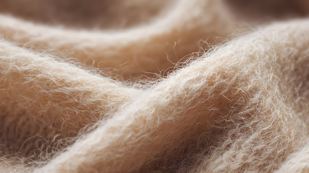 Macro close up of a soft textured fabric with light cream and beige shades creating visual appeal photo