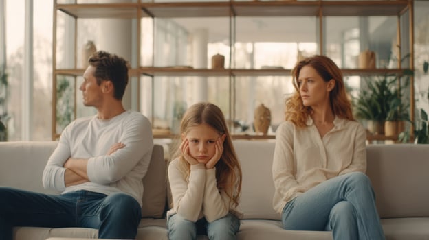 The young girl reflects on the emotional disconnect between her parents during a tense moment. photo