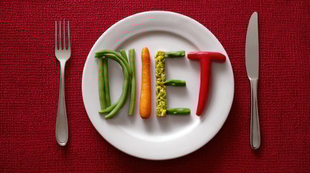 The Creative Arrangement of Vegetables Creating the Word 'DIET' on a Plate photo
