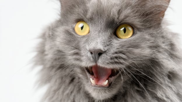 The adorable gray cat showcasing a lively and charming expression. photo