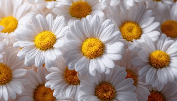 Chaotic pile of fresh daisies in afternoon light nature scene floral composition photo