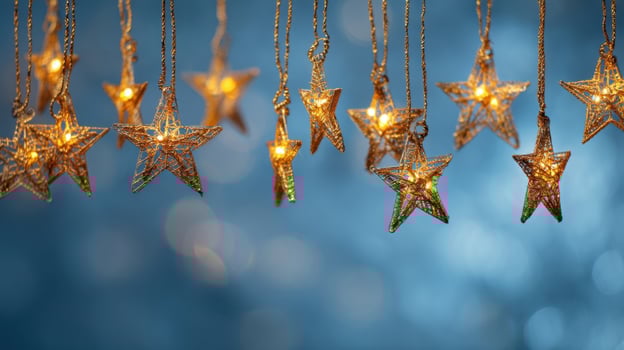 The enchanting stars gracefully suspended in a shimmering blue backdrop. photo