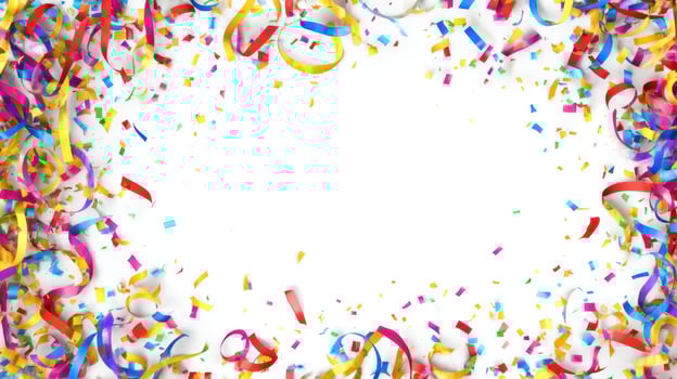 The vibrant confetti and streamers create a festive atmosphere for celebrations. photo