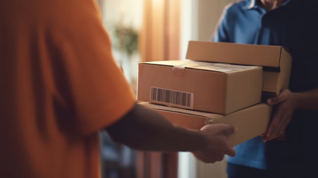 The delivery of packages in a warm and inviting home environment. photo