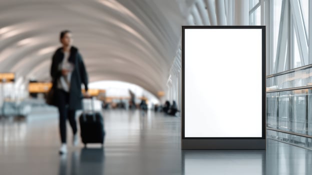 The Blank Display in a Modern Airport Terminal Ready for Advertising photo