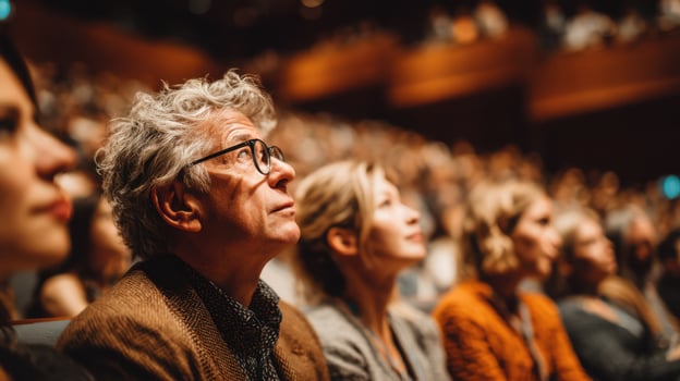 Engrossed Audience Watching a Performance Inside a Theater Full of People photo
