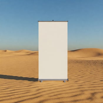 A mock white rollup banner isolated on white photo